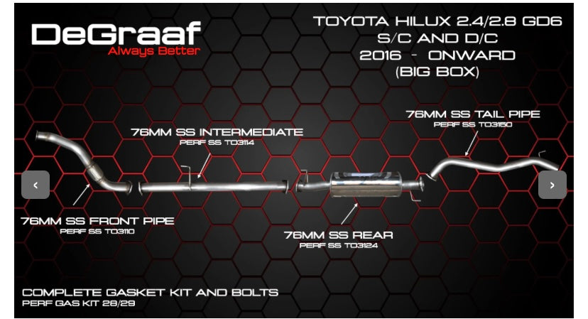 Degraaf Toyota Hilux 2.4/2.8 GD6 full exhaust & downpipe