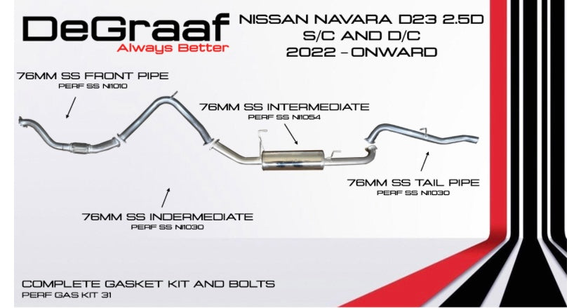 Degraaf Nissan navara d23 2.5D s/c & d/c 2022+ full exhaust & downpipe