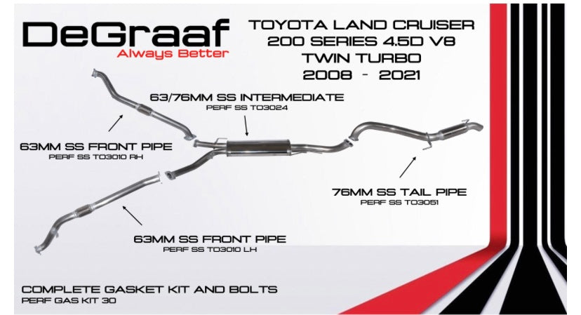 Degraaf Toyota Landcruiser 200 series 4.5D v8 twin turbo 08-21 full exhaust system & downpipe