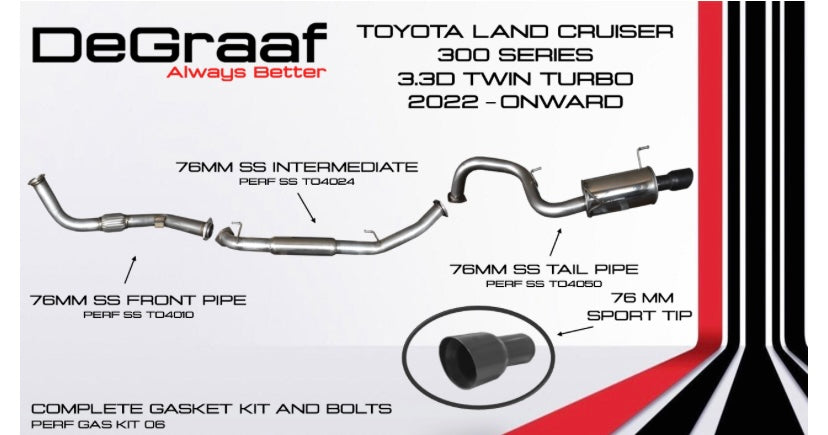 Degraaf Toyota Landcruiser 300 series 3.3D twin turbo 2022+ full exhaust system & downpipe