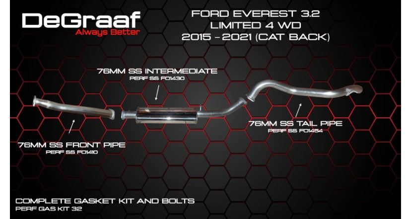 Ford Everest 3.2 15-21 downpipe & full exhaust system Degraaf