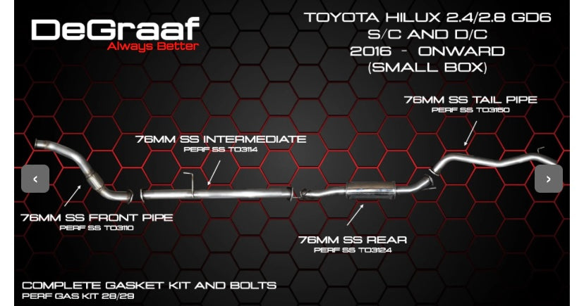 Degraaf Toyota Hilux 2.4/2.8 GD6 full exhaust sport box & downpipe